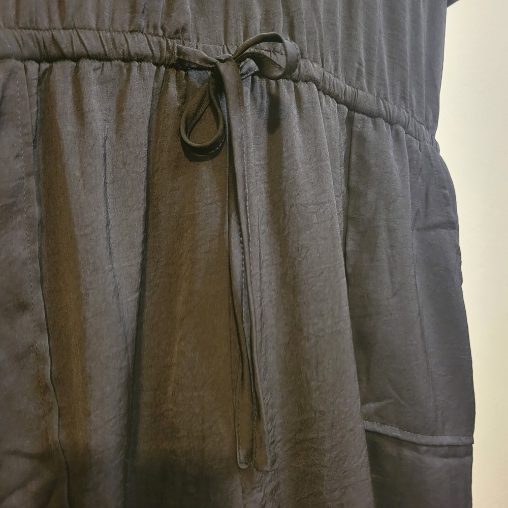 Promesa Black Short Sleeve Button Front Utility‎ Romper XL Drawstring Waist Boho - Picture 4 of 12